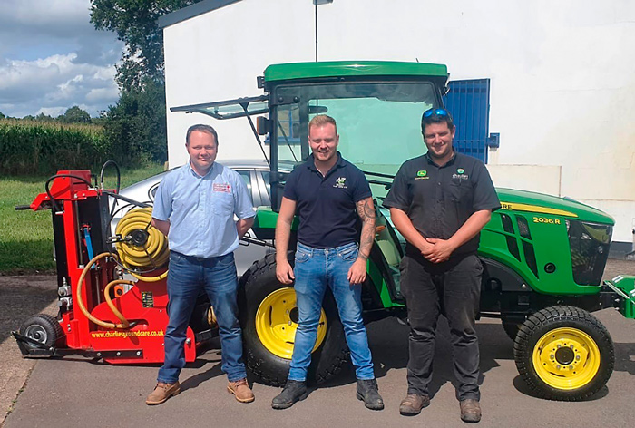 Pictured from L to R: Andy O’Neill (Charterhouse TM), Air2Root Director Jamie Moult and Matthew Lewis of Charlies Groundcare.